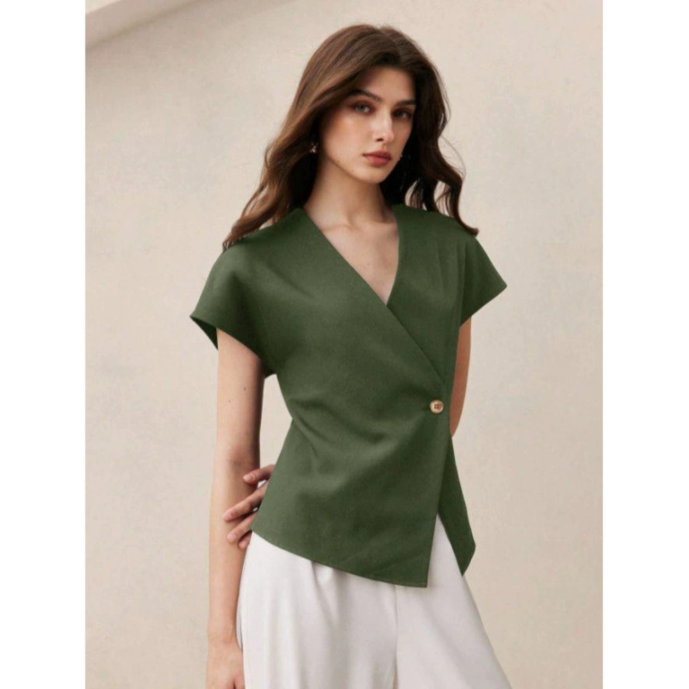 ZARA Ladies Metal Button Collar Short Sleeve Blouse Elegant Versatile